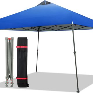 CROWN SHADES Pop Up Canopy - 11x11 Base Beach Tent with One Push Setup - Pop Up Tent for Events, Parties, Camping - Gazebo with STO-N-Go Cover Bag, Silver Coated 9x9 Top, Blue