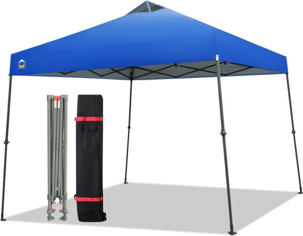 CROWN SHADES Pop Up Canopy - 11x11 Base Beach Tent with One Push Setup - Pop Up Tent for Events, Parties, Camping - Gazebo with STO-N-Go Cover Bag, Silver Coated 9x9 Top, Blue