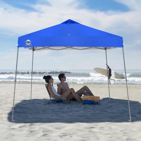 CROWN SHADES Pop Up Canopy - 11x11 Base Beach Tent with One Push Setup - Pop Up Tent for Events, Parties, Camping - Gazebo with STO-N-Go Cover Bag, Silver Coated 9x9 Top, Blue - Image 2
