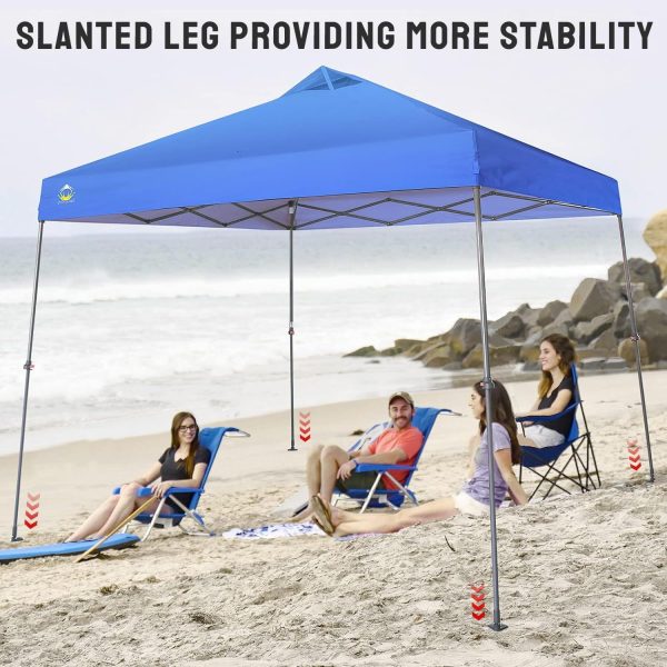 CROWN SHADES Pop Up Canopy - 11x11 Base Beach Tent with One Push Setup - Pop Up Tent for Events, Parties, Camping - Gazebo with STO-N-Go Cover Bag, Silver Coated 9x9 Top, Blue - Image 3
