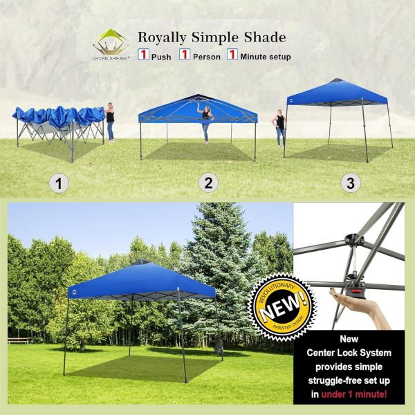 CROWN SHADES Pop Up Canopy - 11x11 Base Beach Tent with One Push Setup - Pop Up Tent for Events, Parties, Camping - Gazebo with STO-N-Go Cover Bag, Silver Coated 9x9 Top, Blue - Image 4