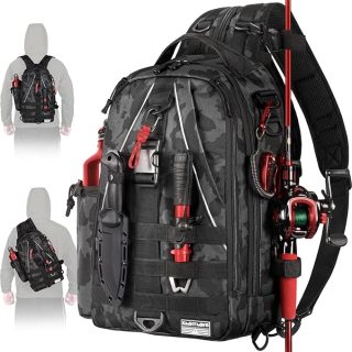 Ghosthorn Fishing Backpack Tackle Sling Bag-Backpack with Rod Holder- Lightweight Tackle Box Fly Fishing Gifts for Men Women