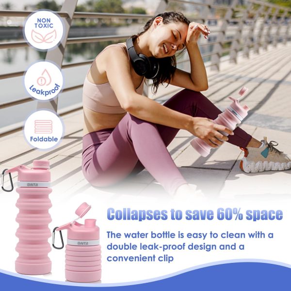 ONTA Collapsible BPA Free Silicone Water Bottle, 20oz - Portable, Leakproof, Easy Clean, Shatter Resistant, Travel Friendly - Image 2