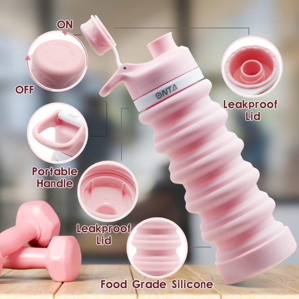 ONTA Collapsible BPA Free Silicone Water Bottle, 20oz - Portable, Leakproof, Easy Clean, Shatter Resistant, Travel Friendly - Image 8